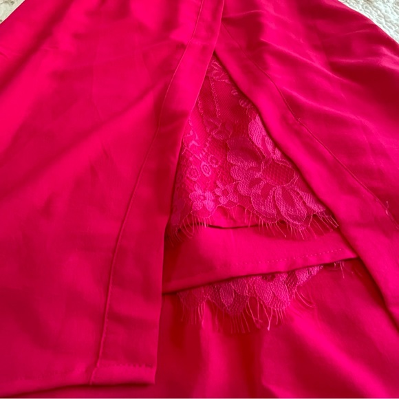 NSR V-neck Fuchsia Hot Pink Dress with Lace Slip Medium - Picture 9 of 17